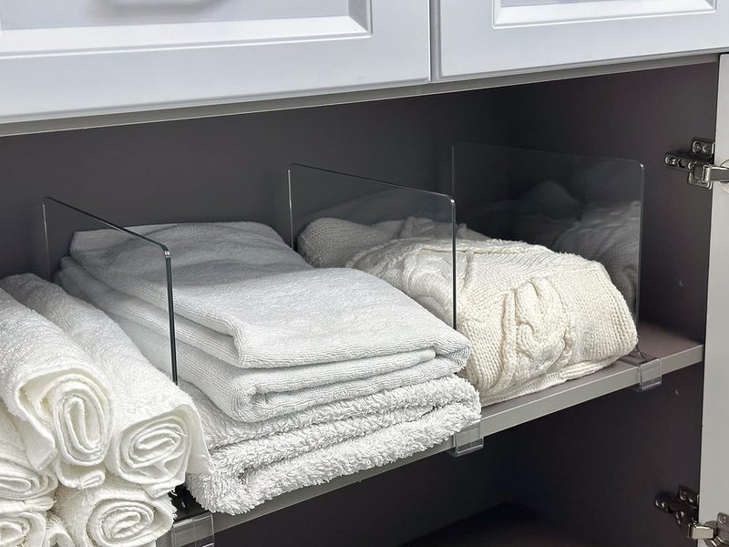 Likeu Acrylic Shelf Divider,Wood Shelf Dividers,Clear Closet Shelf Separators Clothing Organizer Perfect for Bedroom Shelving Organization and Kitchen Cabinet Shelf Storage,2 PCS - Image 2